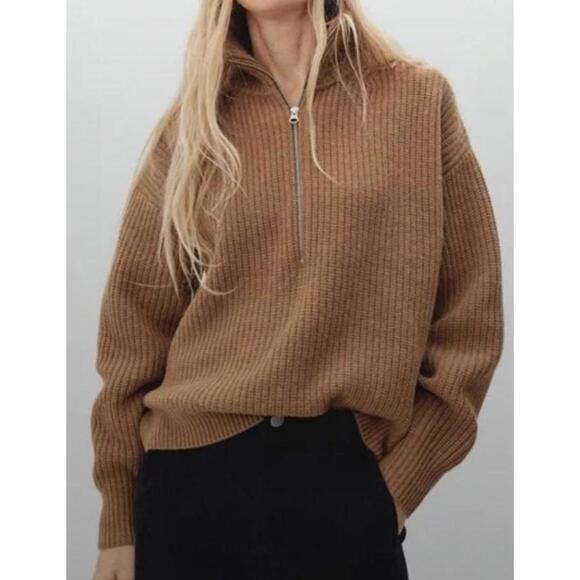 Everlane Sweaters - Everlane The Felted Luxe Merino Half-Zip Sweater in Caramel, Women's Large
